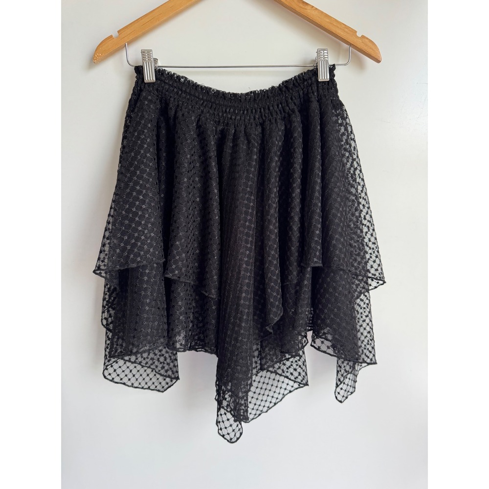 Free People Intimately Sheer Black Lace Smocked Mini Dress Boho Gothic XS whimsy